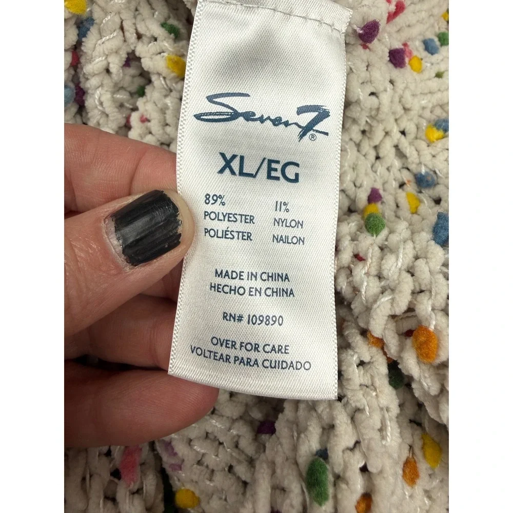 Seven7 XL Confetti Knit Sweater Rainbow Dot Oversized Crewneck Cream